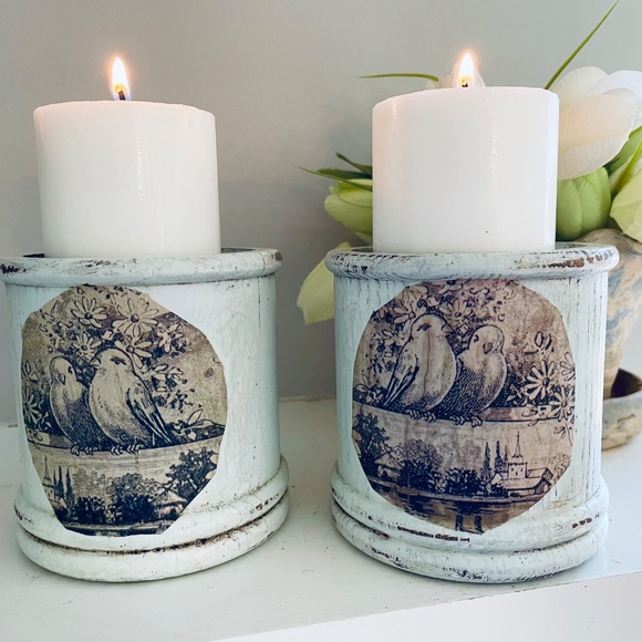 Rustic Wood Decorative Pillar Candle Holder Set, Rustic Candle Holder - Picture 2 of 2